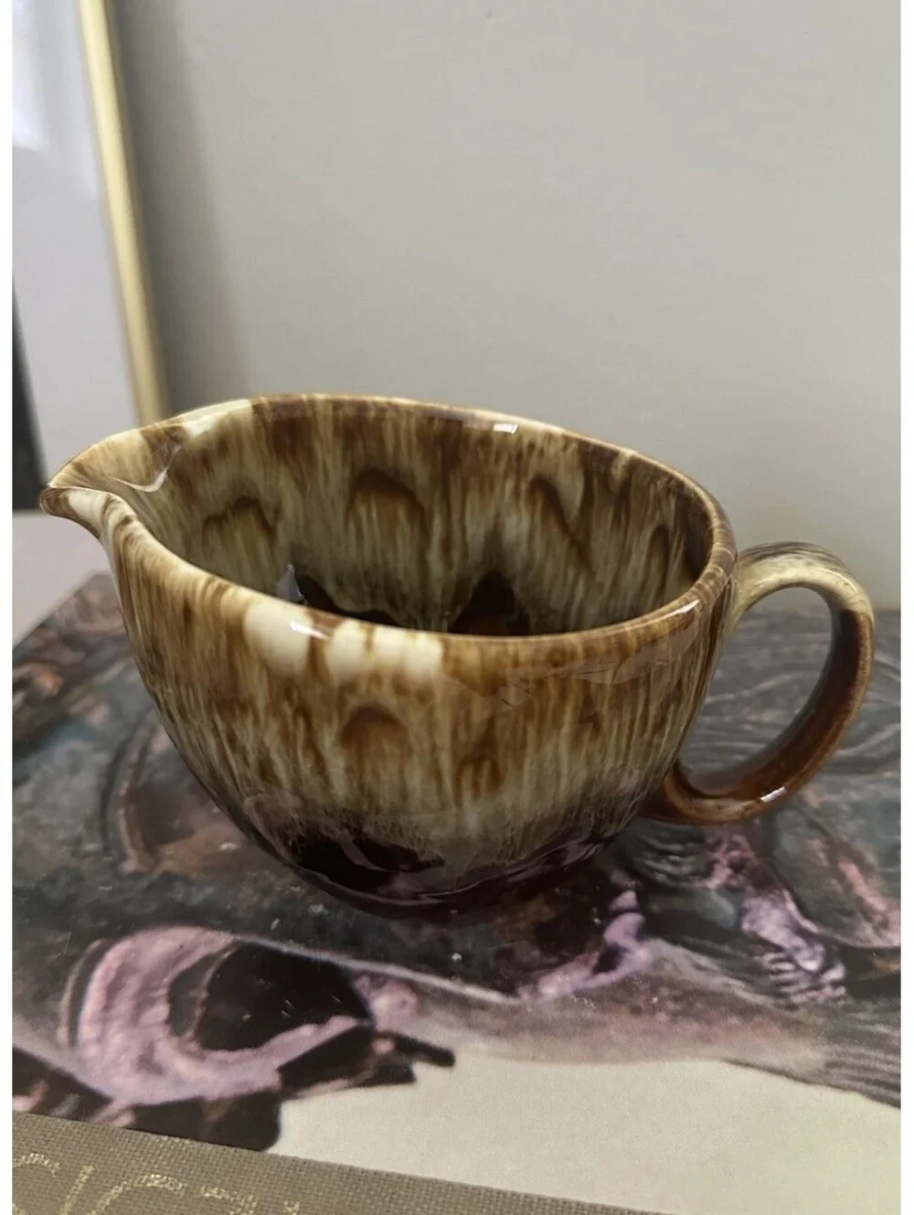 Vintage Canonsburg USA Brown Drip Ceramic Creamer Pitcher 3 Inches Tall